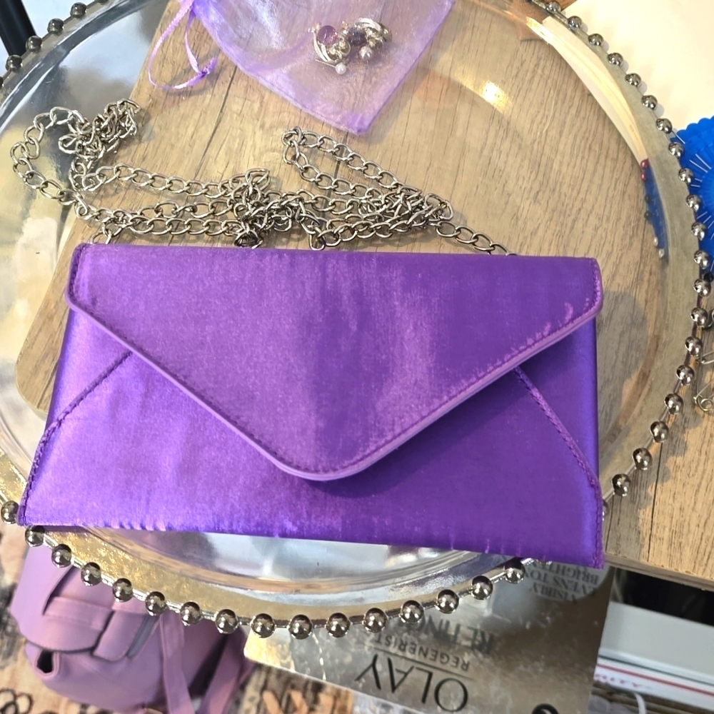 Small Purple Faux Suede Evening Bag with Removable Chain